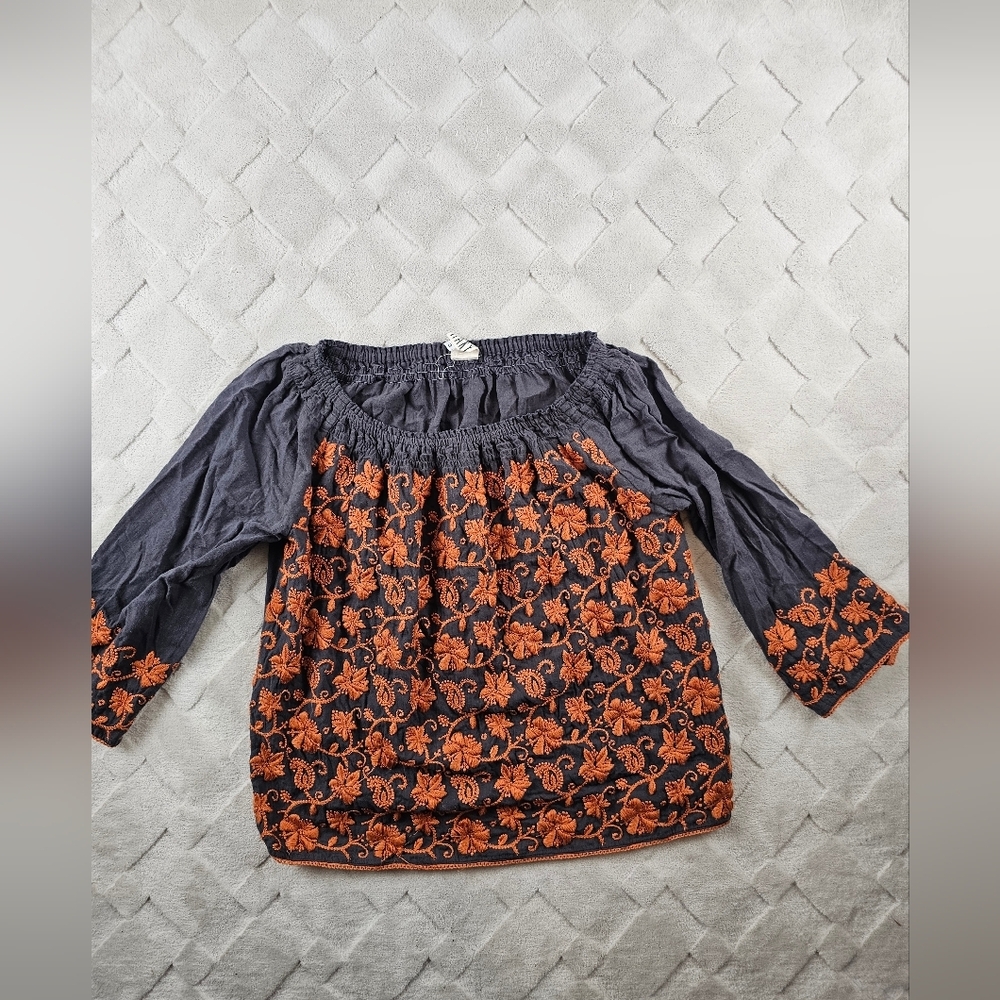 Sister Mary Off The Shoulder Blouse Womens small Floral Embroidered Peasant Boho